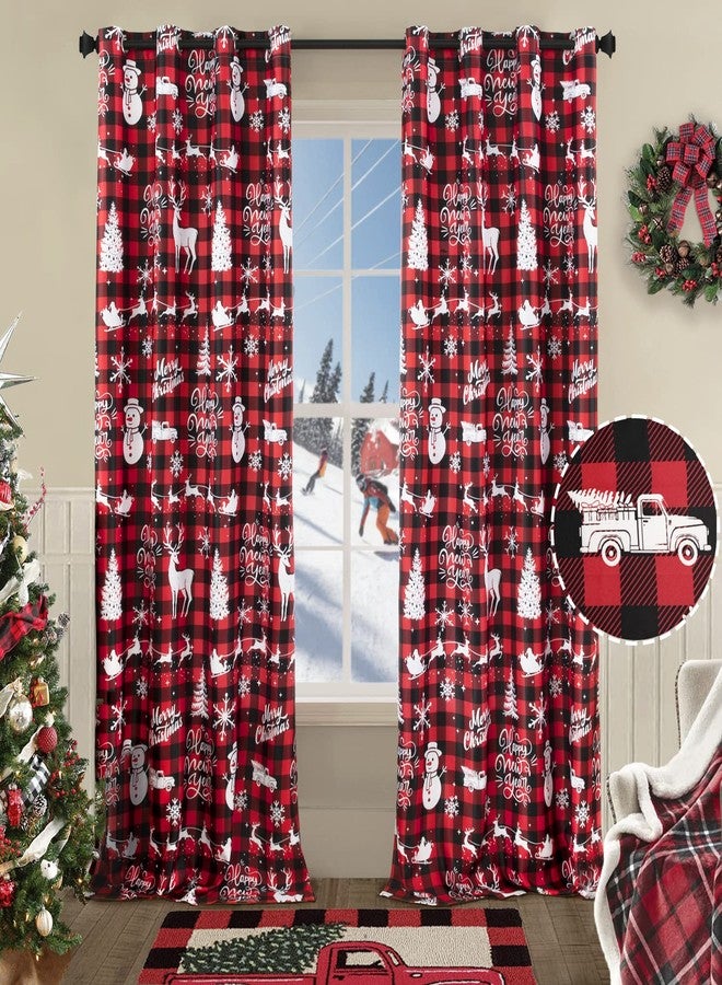 PANELSBURG Christmas Curtains for Living Room 2 Panels Set 84 Inch Length,Red White Snowman Buffalo Plaid Blackout Curtains for Bedroom Country Farmhouse Xmas Holiday Decor,Cortinas Rojas Navideñas para Sala - Image 1